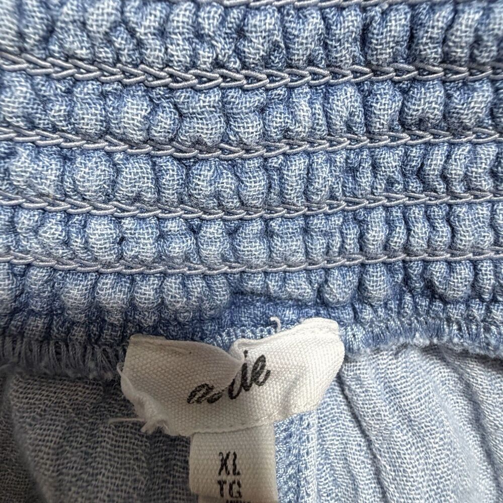 Aerie Gauze Pants XL Blue Wide Leg Side Slit Smocked Coastal Beach PullOn Cotton - Picture 10 of 12
